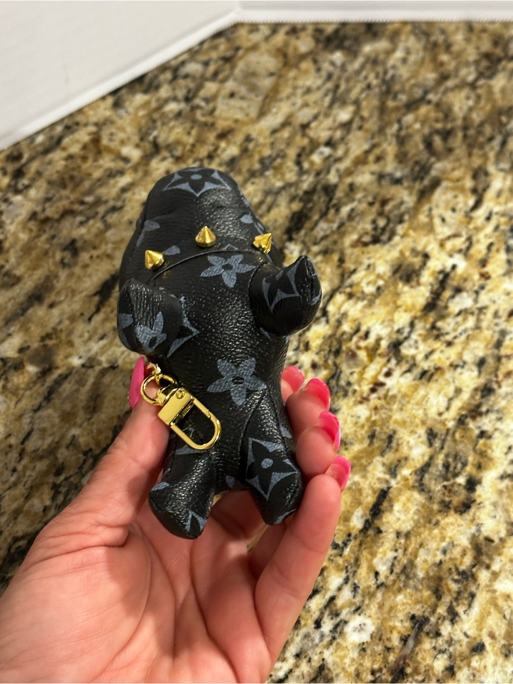 Black Dog Bag Charm with Gold Stud Collar - Picture 6 of 6